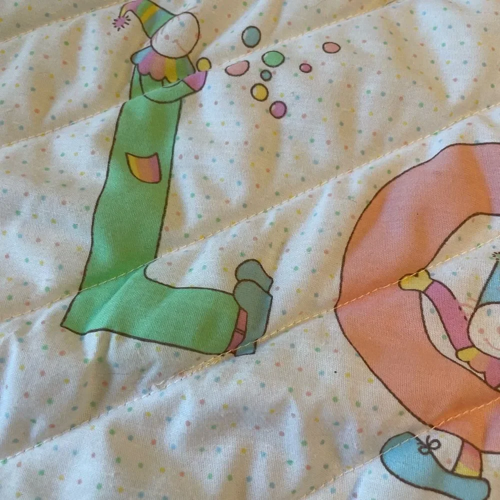 Vintage Quilted I Love You Clown Baby Blanket 39x30